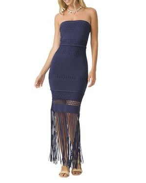 PQ Swim Melissa Stitch Fringe Strapless Cover-Up Maxi Dress - Blue