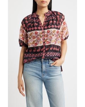 Cece Paisley Floral Print Top - Blue