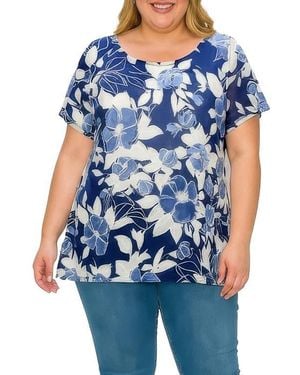 Standards & Practices Textured Floral Print Top - Blue