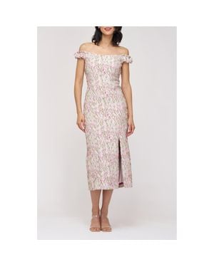 JS Collections Adalyn Floral Embroidered Off The Shoulder Cocktail Dress - White