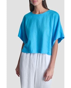 DKNY Drop Shoulder Boxy Linen Top - Blue