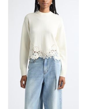 Zimmermann Valiant Lacy Trim Merino Wool Sweater - White