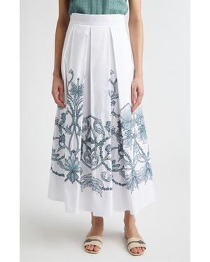 Eleventy Floral Embroidered Cotton Midi Skirt - Multicolor