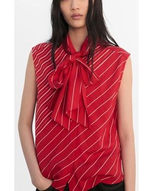 Mango Stripe Tie Neck Top - Red