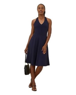 Pact Organic Cotton Fit & Flare Gathered Halter Dress - Blue
