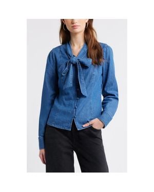 Treasure & Bond Pussybow Chambray Shirt - Blue