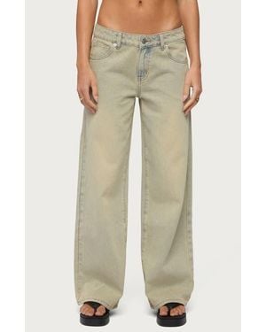 Edikted Raelynn Washed Low Rise Baggy Wide Leg Jeans - Natural