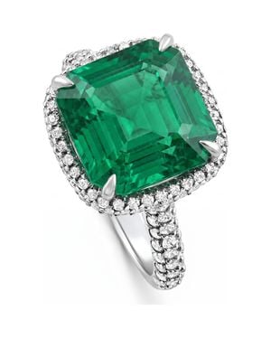 Bliss Diamond 5.50Ct Tw Emerald Asscher Cut & Pave Diamond Ring 14K Lab Grown - Green