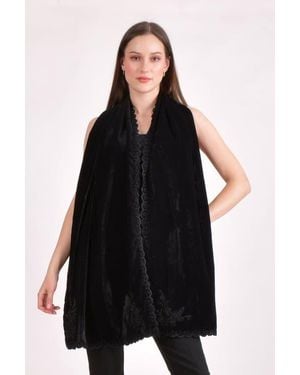Ras Hand Embroidered Velvet Beaded Scarf - Black