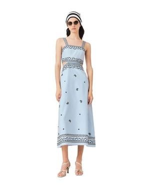 Maje Embroidered Linen Blend Maxi Dress - Blue