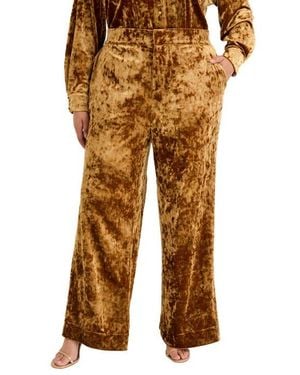 June + Vie Crushed Velvet Wide Leg Pant - Yellow