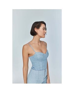 Jendue Marvel Bodysuit Denim Top -Light Wash & Bustier Style - Blue