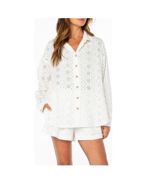 Roxy Morning Eyelet Embroidered Button-Up Shirt - White