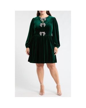 Sugarlips Glow Bow Velvet Long Sleeve Dress - Black