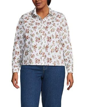 Lands' End Plus Size No Iron Boxy Cropped Shirt - Blue