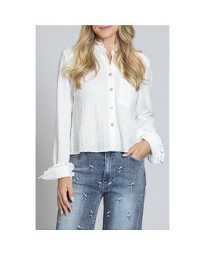 Apny Ruffle Long Sleeve Crop Button-Up Shirt - White