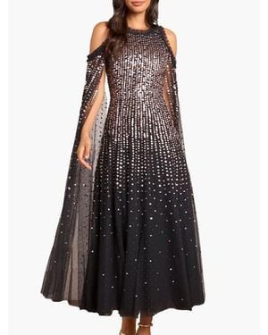Needle & Thread Moonlight Sequin Cape Sleeve Ankle Gown - Black