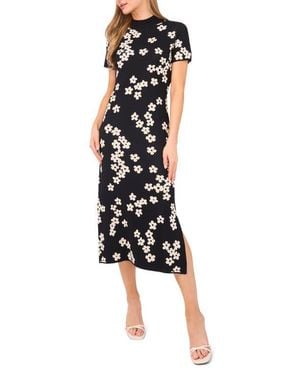 Cece Flower Jacquard Midi Sweater Dress - Black