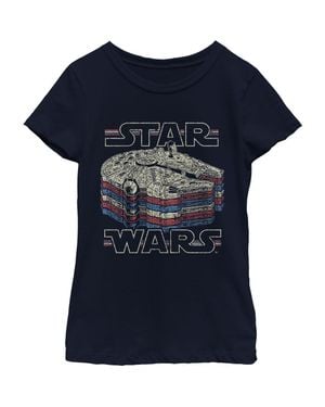 Star Wars Girls' Millennium Falcon Retro Multi Stripes T-Shirt - Blue