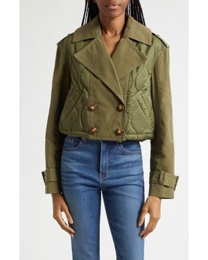 Veronica Beard Harris Crop Mixed Media Double Breasted Jacket - Blue
