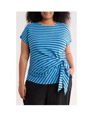 Caslon Drop Shoulder Tie Front Top - Blue