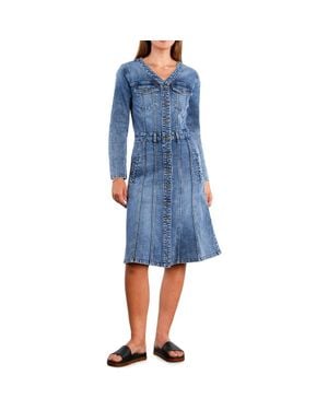 Wash Lab Denim Madison Long Sleeve Stretch Denim Midi Dress - Blue
