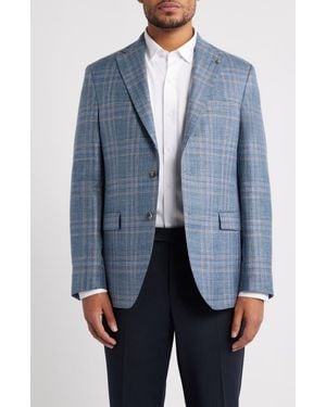 Jack Victor Midland Contemporary Fit Plaid Wool & Silk Blend Sport Coat - Blue