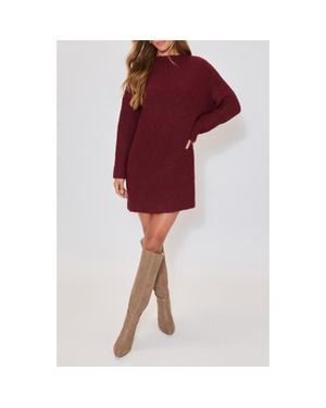 Vici Collection About Town Long Sleeve Rib Sweater Dress - Red