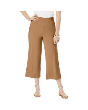 Jessica London Everyday Stretch Knit Wide Leg Crop Pant - Natural