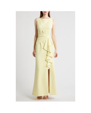 Eliza J Cascade Ruffle Sleeveless Gown - Yellow
