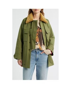 The Great The Quilted Liner Jacket With Removable Faux Fur Collar - Green