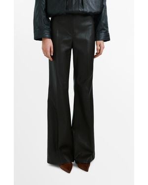 Mango Wide Leg Faux Leather Pants - Black