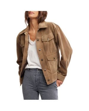 Free People Night Ranch Faux Suede Trucker Jacket - Brown