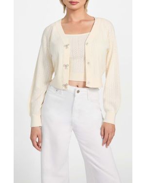 Guess Lyla Pointelle Crop Cardigan - White