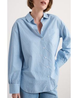 Seasalt Cornwall Sea Path Oversize Organic Cotton Poplin Button-Up Shirt - Blue