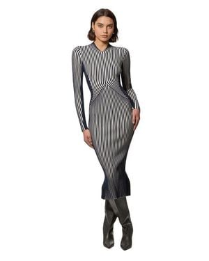 Karen Millen Stripe Fitted Knitted Midi Dress - Gray