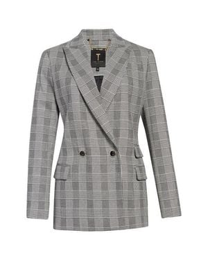 Ted Baker Plaid Double Breasted Longline Blazer - Gray