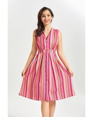 ModCloth The Carousel Cutie Fit And Flare Dress - Pink