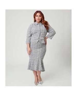 Unique Vintage Plus Size Boucle Trumpet Skirt - Gray