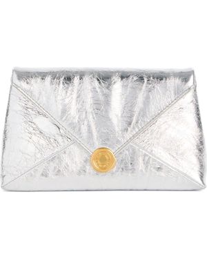 Dries Van Noten Metallic Leather Envelope Clutch - White