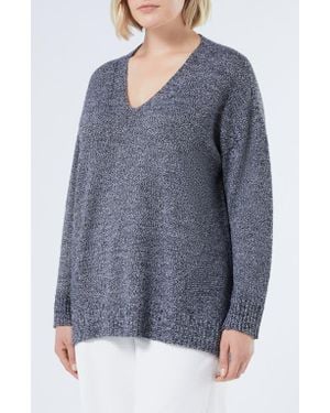 Marina Rinaldi Sierra V-Neck Wool Blend Sweater - Blue