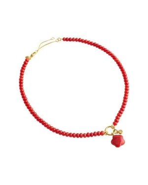 Madewell Puffy Flower Beaded Charm Necklace - Red