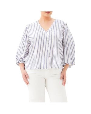 Karen Kane Stripe Linen Blend Shirt - Blue