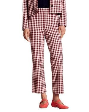 Boden Gingham Cotton Blend Smart Straight Leg Pants - Red