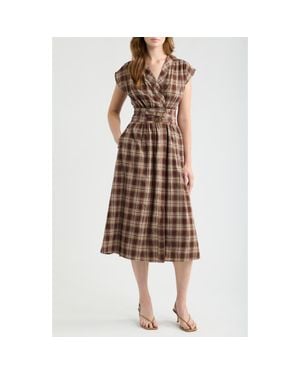 DELUC Elton Plaid Cotton Midi Dress - Brown