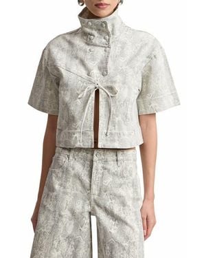 Avec Les Filles Python Print Short Sleeved Jacket - White