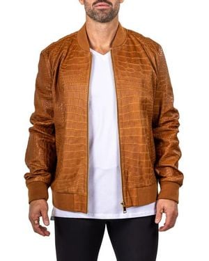 Maceoo Marthyr Croc Embossed Leather Bomber Jacket - Brown