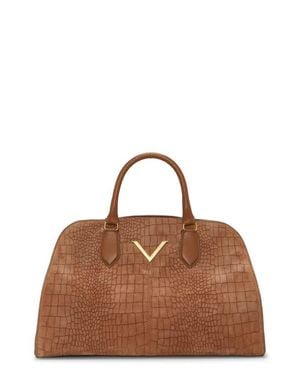 Vince Camuto Tasha Croc Embossed Leather Satchel - Brown