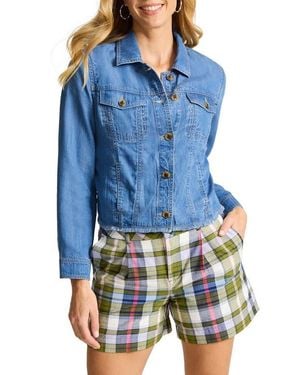 Tommy Bahama Fray Hem Chambray Crop Jacket - Blue