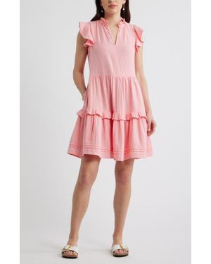 Caslon Ruffle Duo Cotton Gauze Dress - Pink